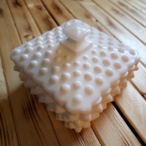 Fenton hobnail white milkglass covered dish